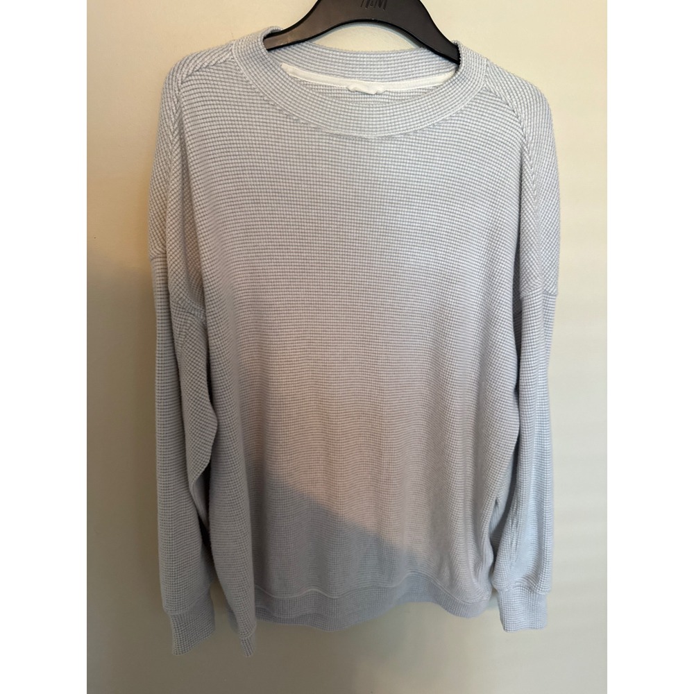Aerie Waffle Knit Oversized Crewneck Sweatshirt Gray Small